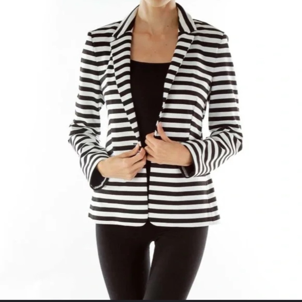 Avenue Black and White Striped Blazer